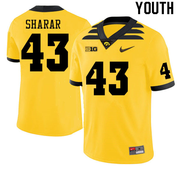 Youth #43 Karson Sharar Iowa Hawkeyes College Football Jerseys Sale-Gold